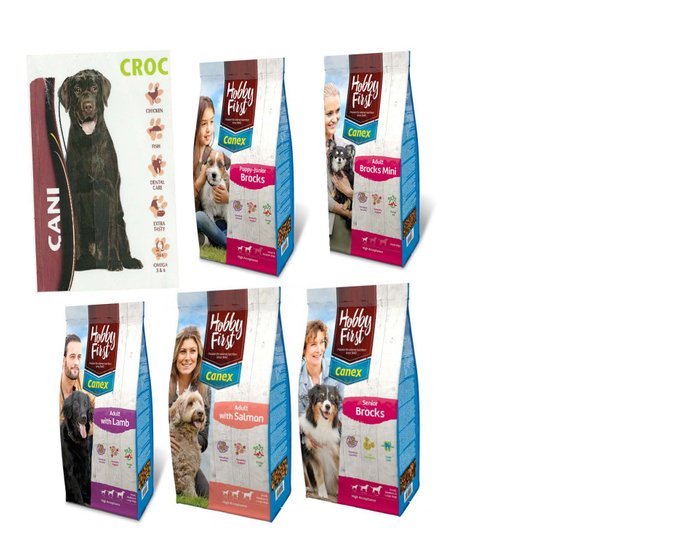 5 soorten Cani 
Cani Eco : economische voeding voor volwassen honden
Cani Crok : volledige premium voeding voor volwassen honden
Cani Lamb & rice : voor (oudere) volwassen honden met een allergie
Cani mini Adult : voor kleine hondenrassen in 3 kg en 12 kg
Cani Puppy : voor de jonge pups
